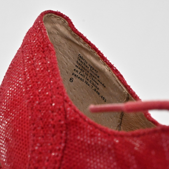 SEYCHELLES Womens Eternity Peep‎ Toe Oxford Heels Sz 6 Red Shimmer Lace Up Retro - Picture 5 of 9